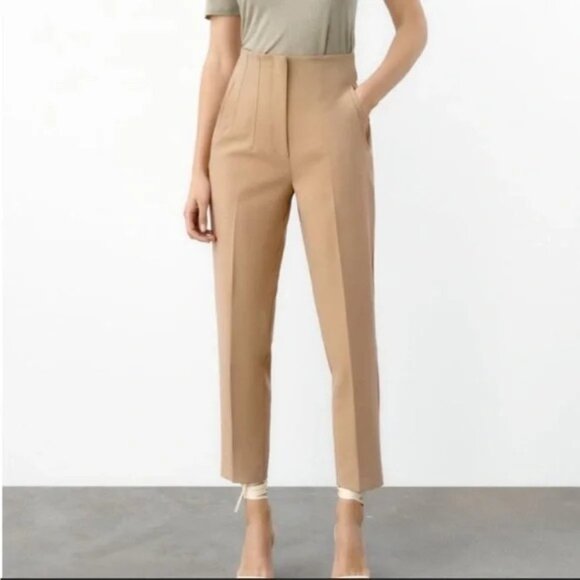 Zara Pants - ZARA Camel Tan M High Waisted Tailored Trousers Side Pockets